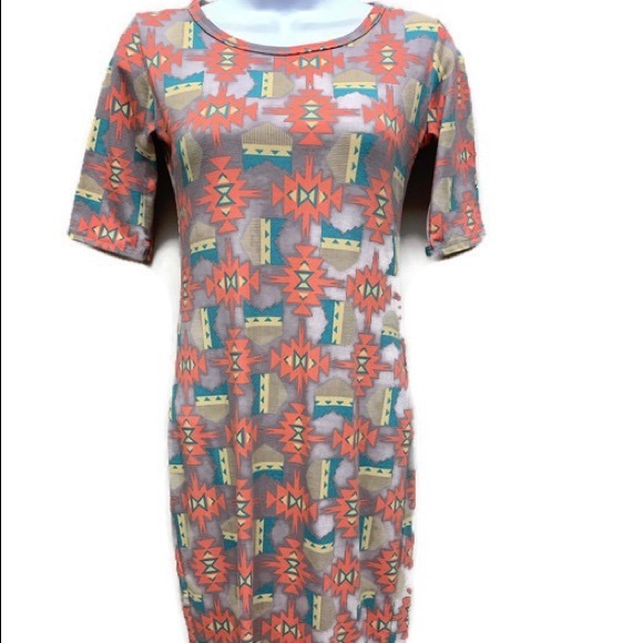 LuLaRoe Dresses & Skirts - LuLaRoe XXS JULIA Dress Grey Turquoise Pink Aztec